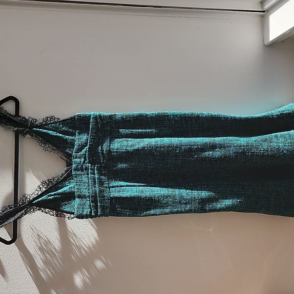Vintage Nanette Lepore Blue/Green/Black Wool and Lace Dress. Size 8.